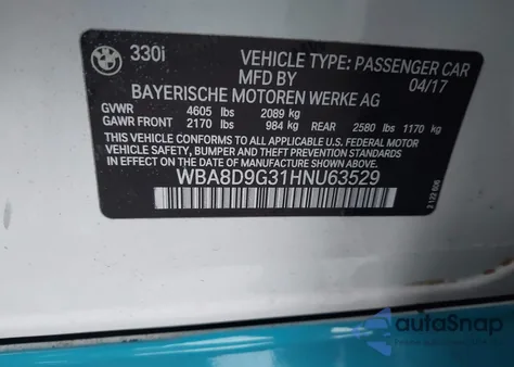 2017 BMW 330 Xi from USA, damaged, VIN WBA8D9G31HNU63529